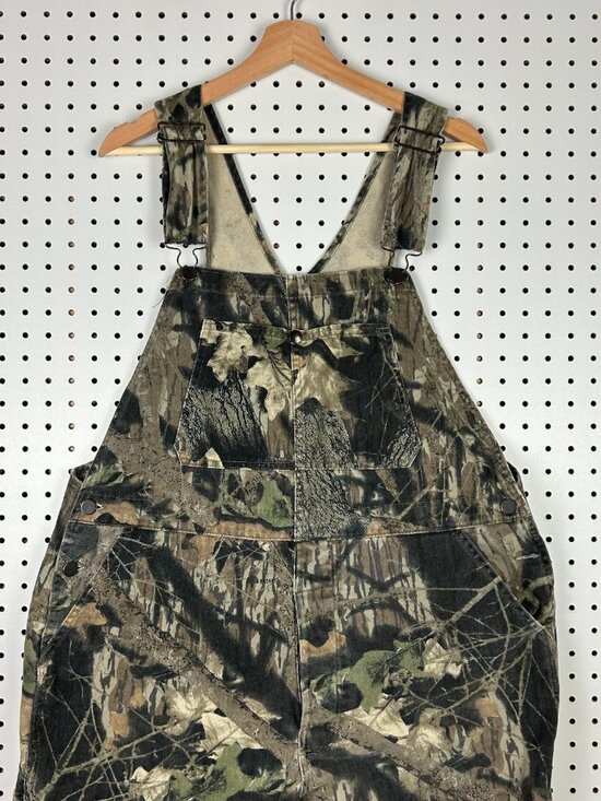 Mossy Oak Vintage Camo Overalls 36x32 USA Break Up 90s Cotton Button Camouflage